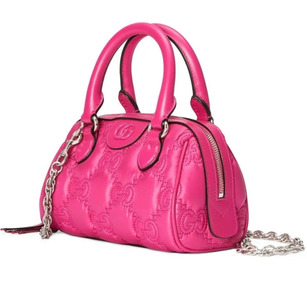 Gucci GG Matelassé Mini Boston 2-way bag in pink nylon and leather